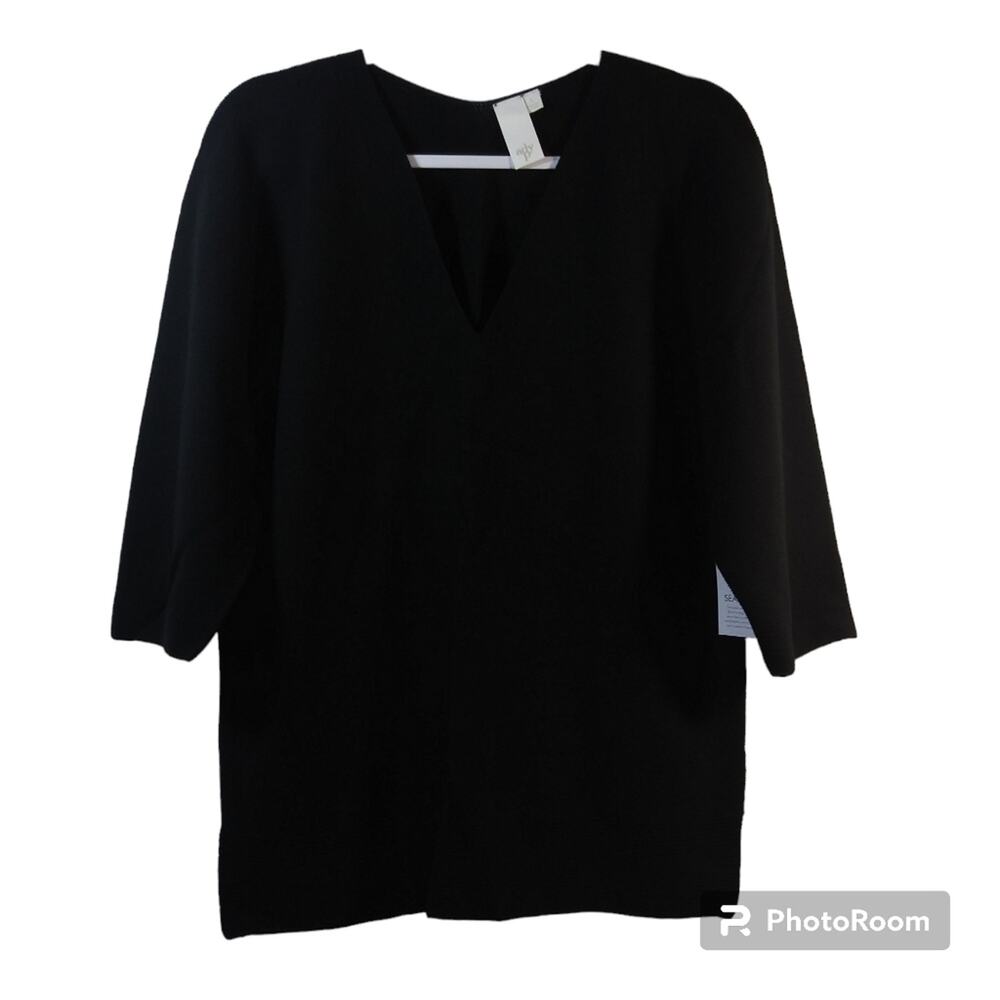 Ady P Adyson Parker Black Seamless Knit Ribbed Sweater V Neck Size L